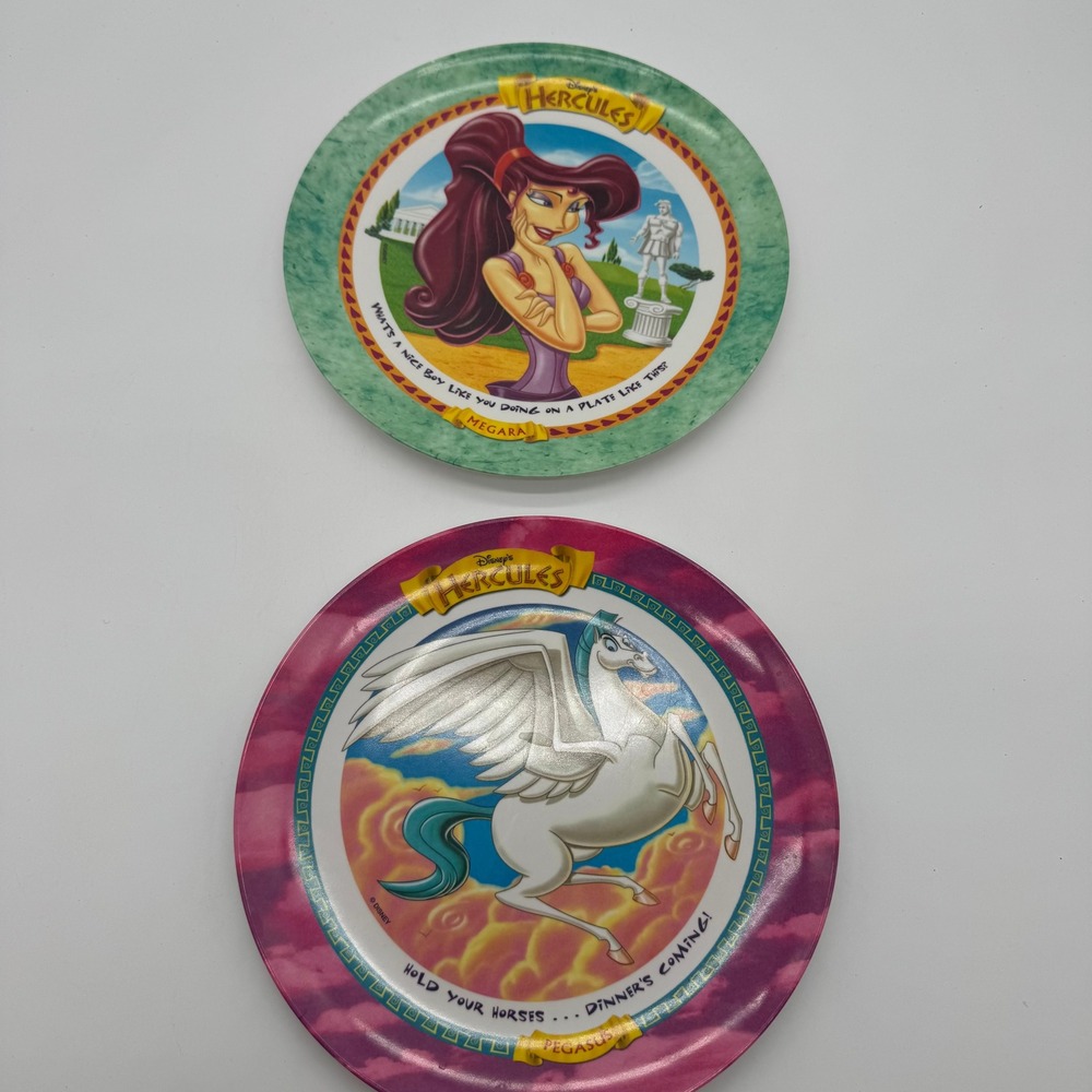 Vintage 1997 Disney Hercules McDonald's Plates Megara Pegasus Set of 2 Melamine